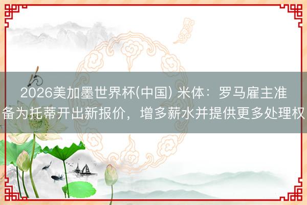 2026美加墨世界杯(中国) 米体：罗马雇主准备为托蒂开出新报价，增多薪水并提供更多处理权