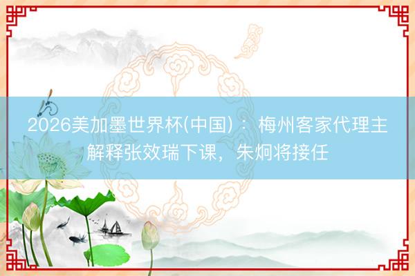 2026美加墨世界杯(中国) ：梅州客家代理主解释张效瑞下课，朱炯将接任