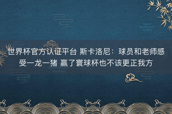 世界杯官方认证平台 斯卡洛尼：球员和老师感受一龙一猪 赢了寰球杯也不该更正我方