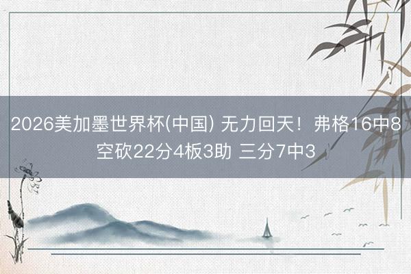 2026美加墨世界杯(中国) 无力回天！弗格16中8空砍22分4板3助 三分7中3